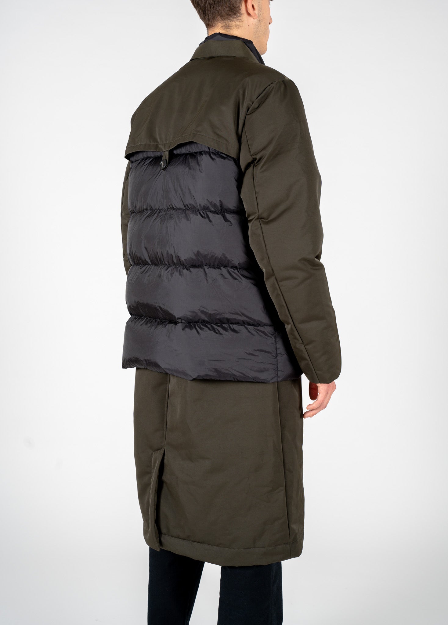 Parka imbottito bicolore nero e verde oliva