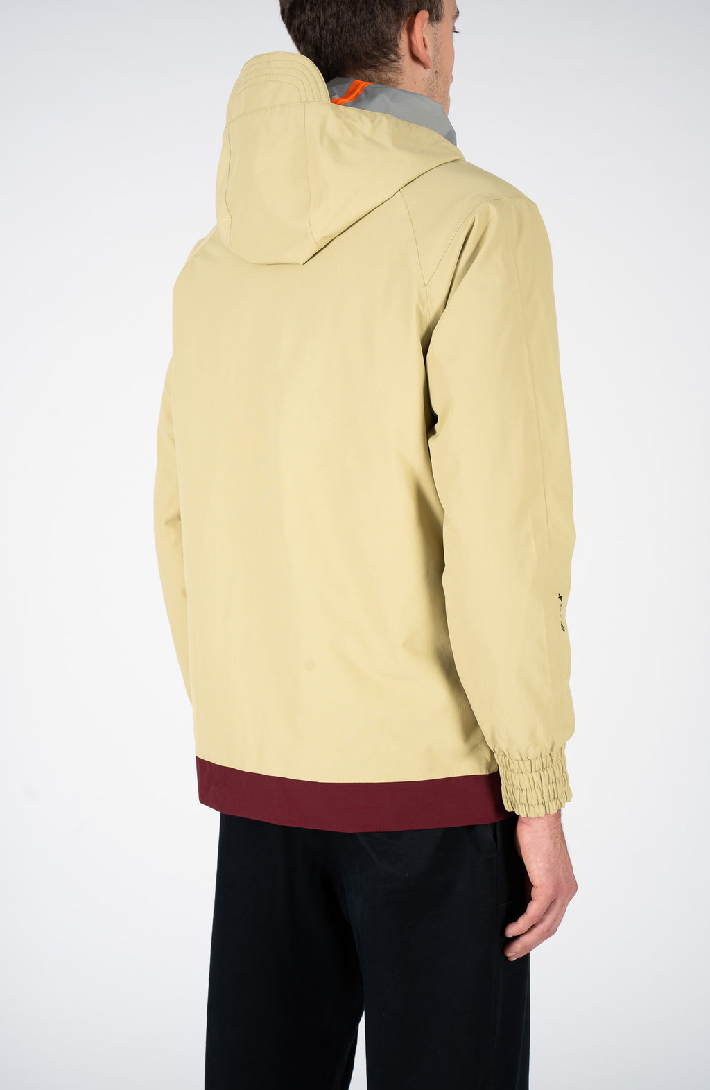 Two-tone khaki and red jacket