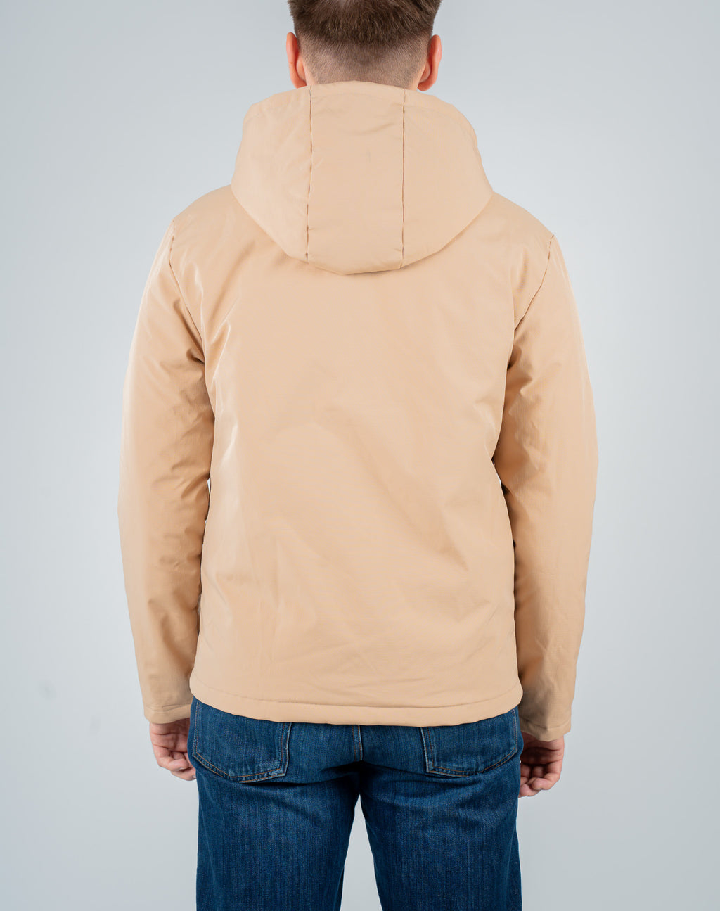 Giacca beige con cappuccio interno blu elettrico