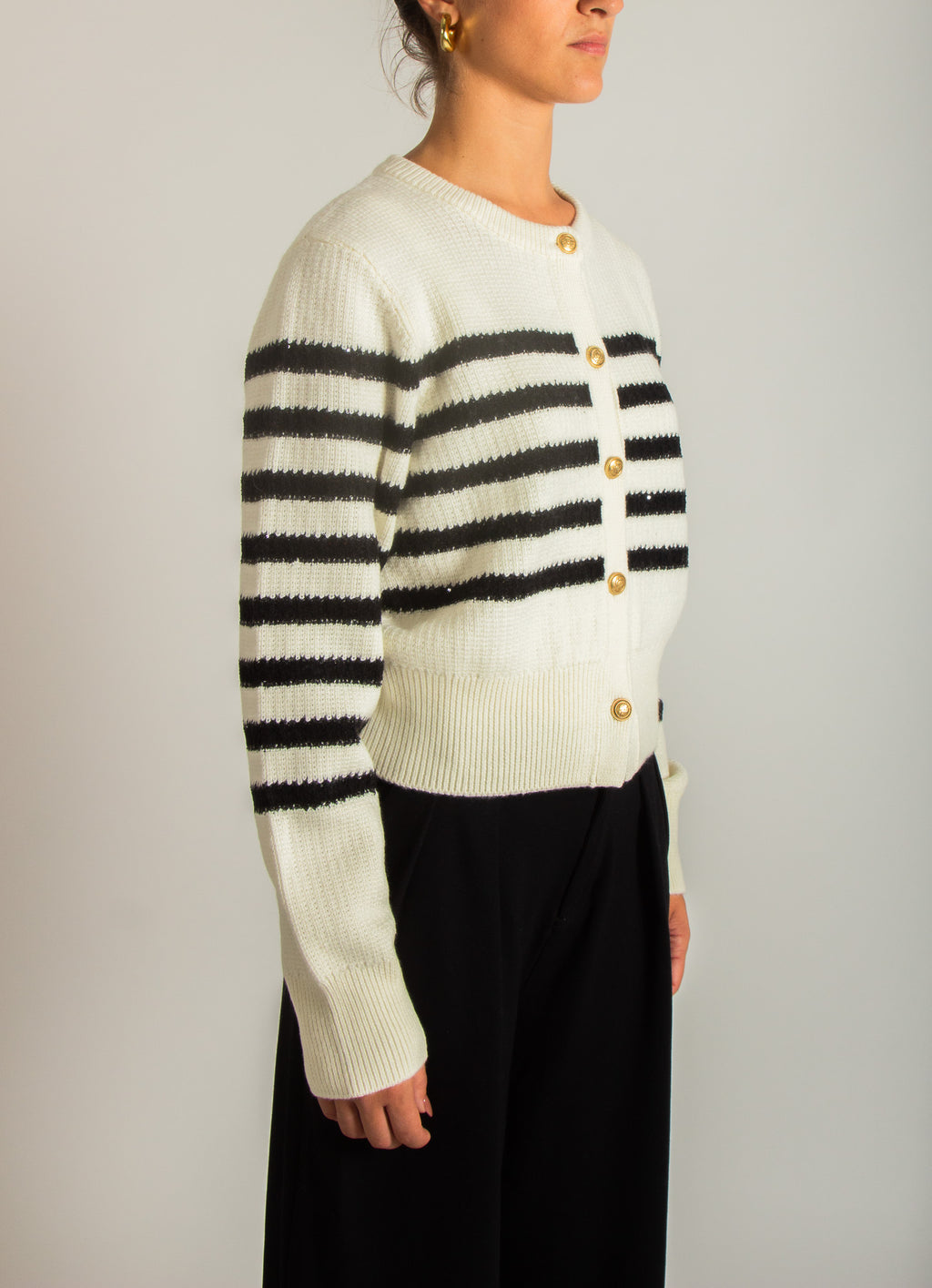 Cardigan girocollo righe