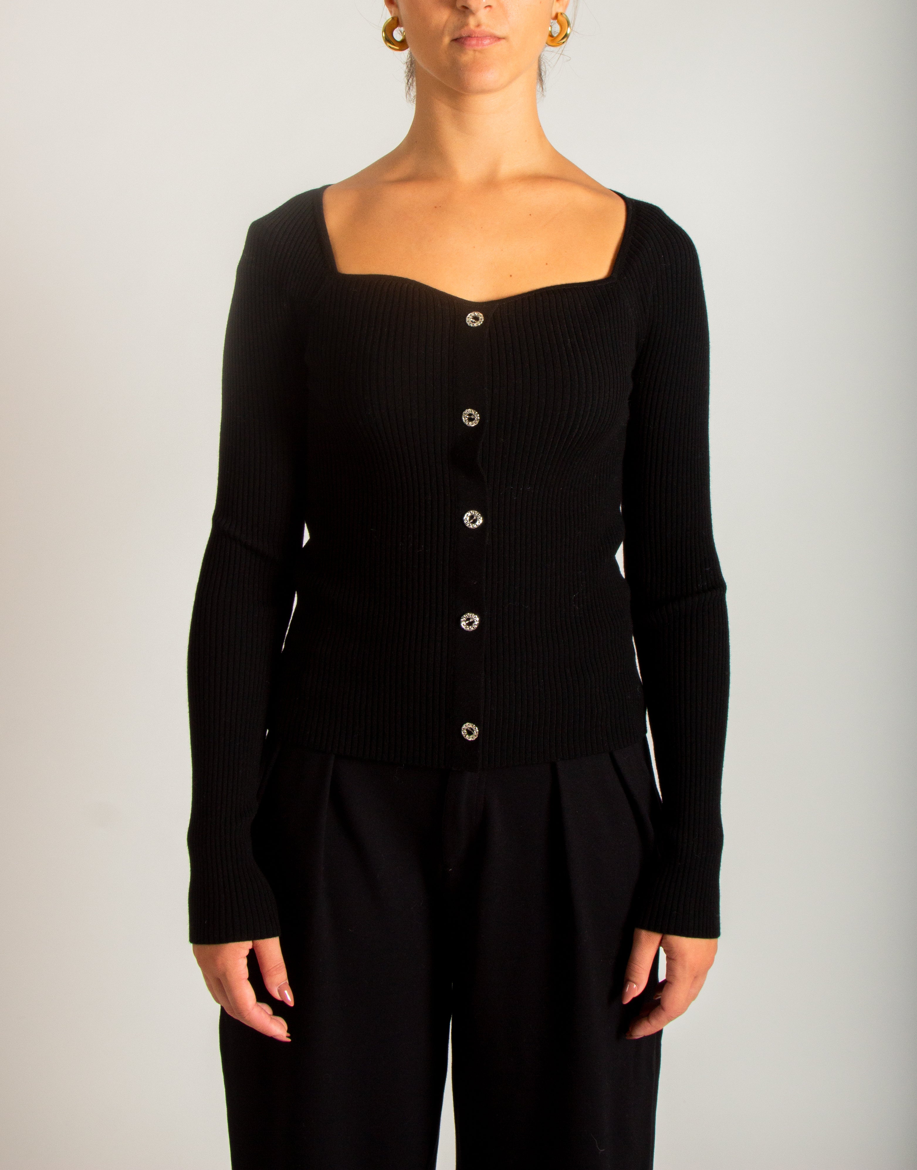 Cardigan in maglia a coste sottili con scollo a cuore