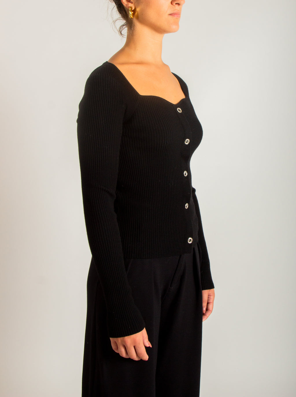 Cardigan in maglia a coste sottili con scollo a cuore